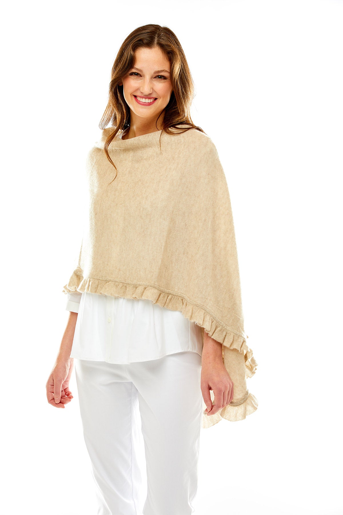 Woman in sand poncho