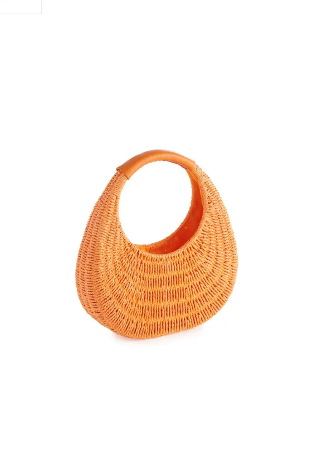 Orange woven handbag on a white background