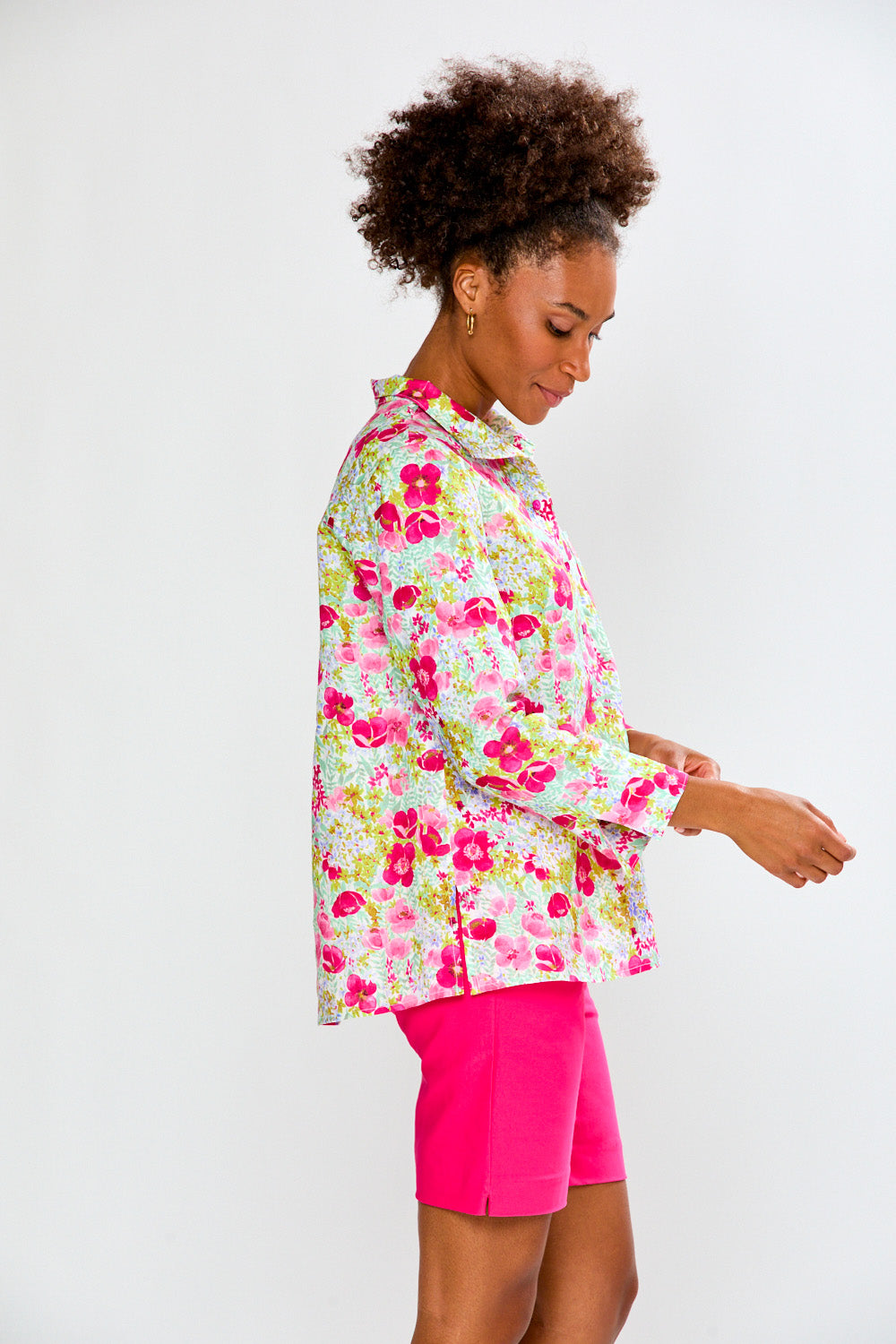 Woman in floral tunic