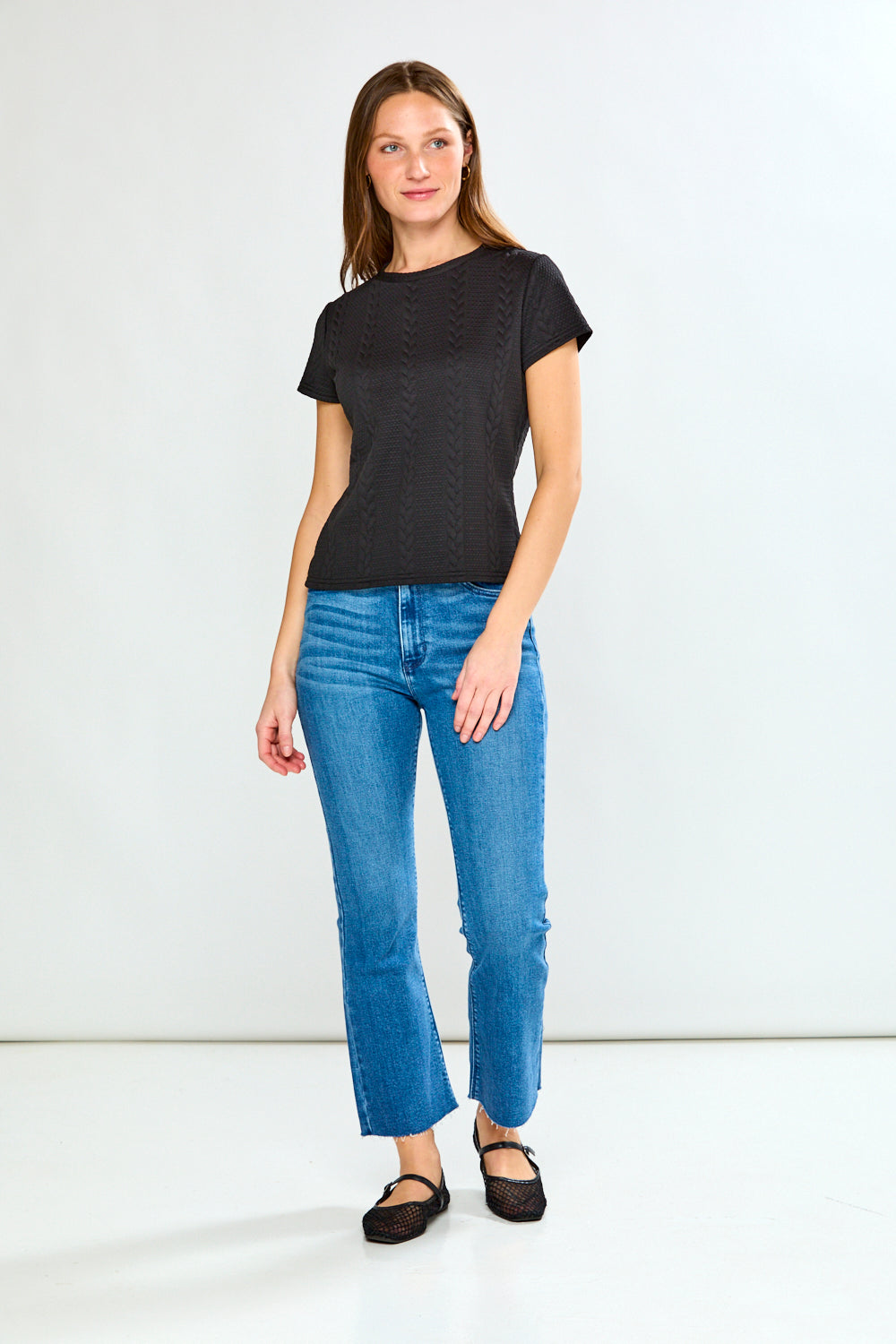 Woman wearing The Pamela Top in Cable