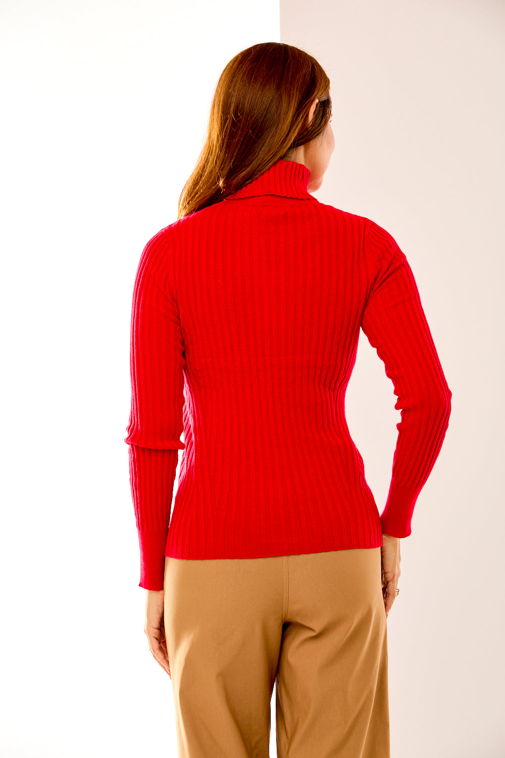 Red ribbed turtleneck