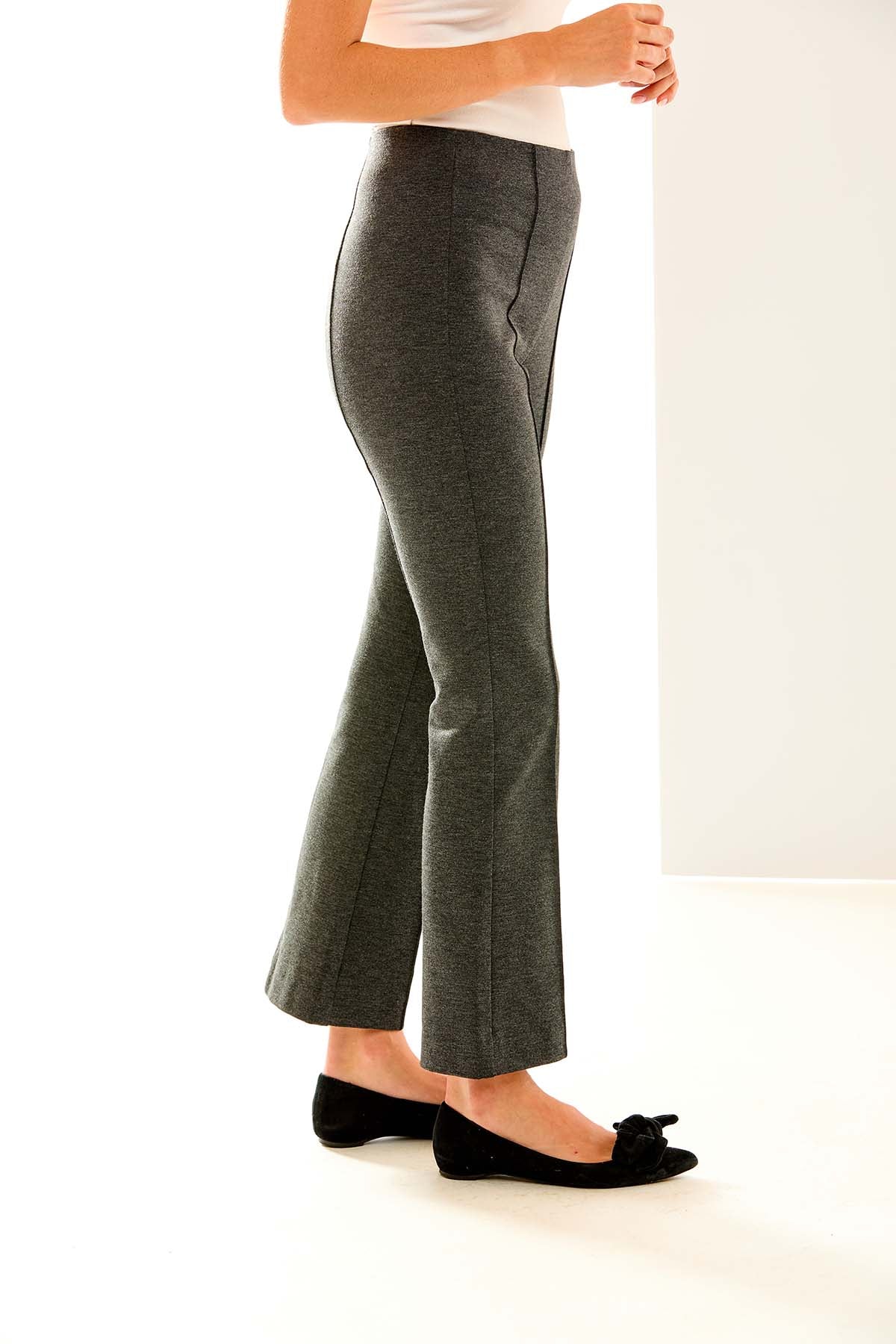 Woman in charcoal ponte pant 