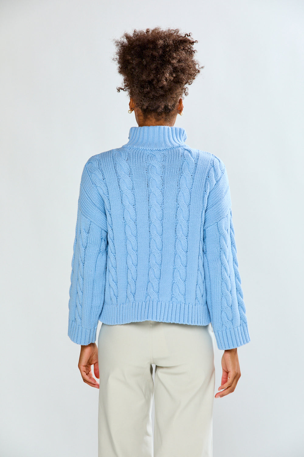 Woman wearing Cotton Cable Quarter Zip
