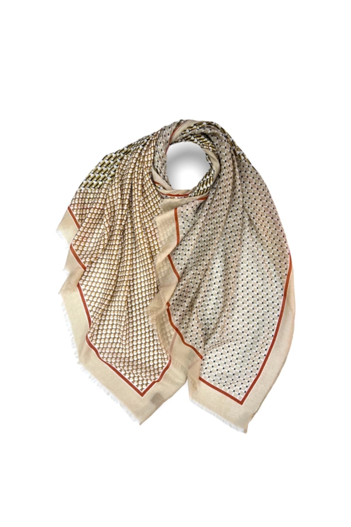 Beige abstract mosaic print scarf