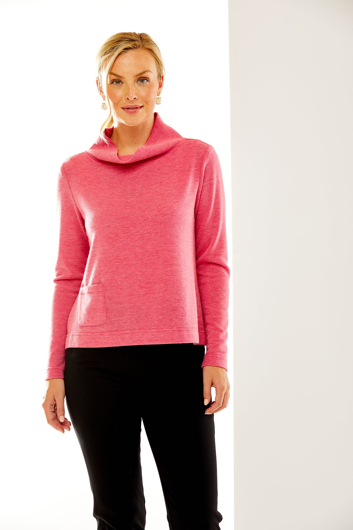 Woman in pink sweater
