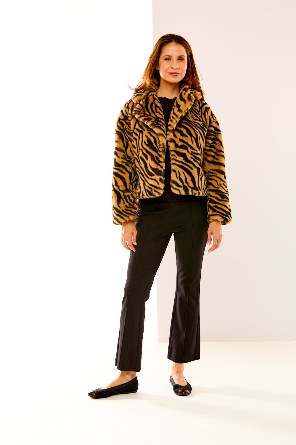 Faux Fur Cropped Tiger Print Jacket