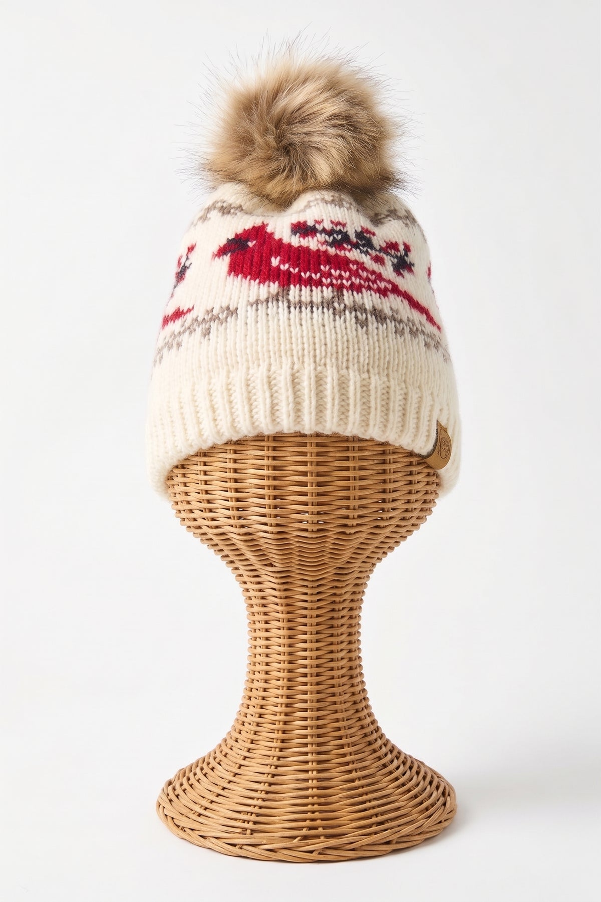 Cardinal pattern faux fur beanie