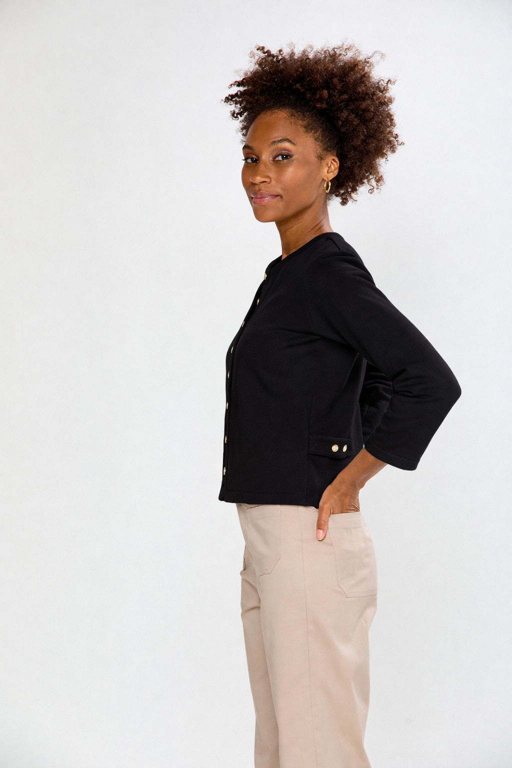 Woman wearing The Cove Knit Jacket
