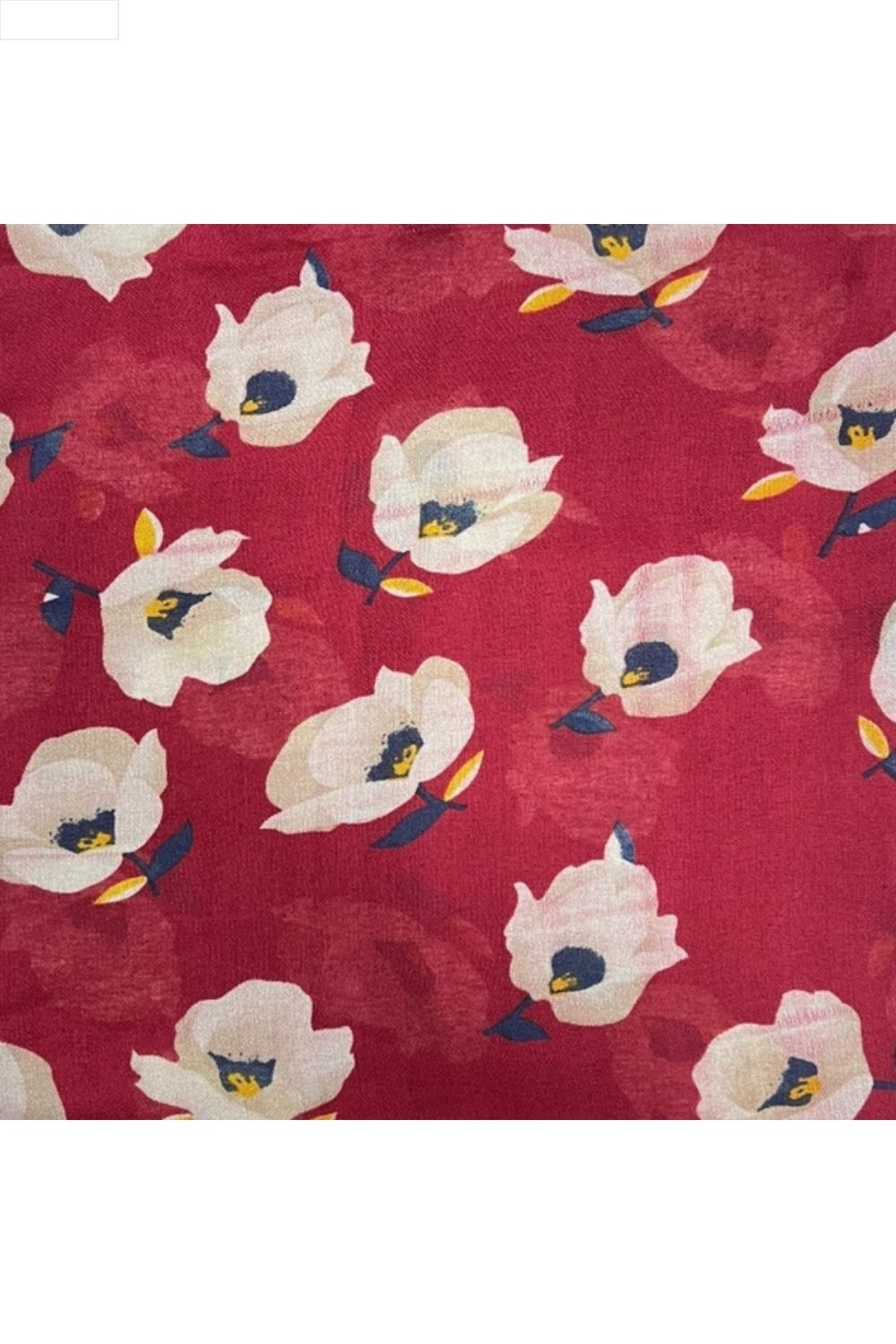 Red floral patterned scarf on a white background