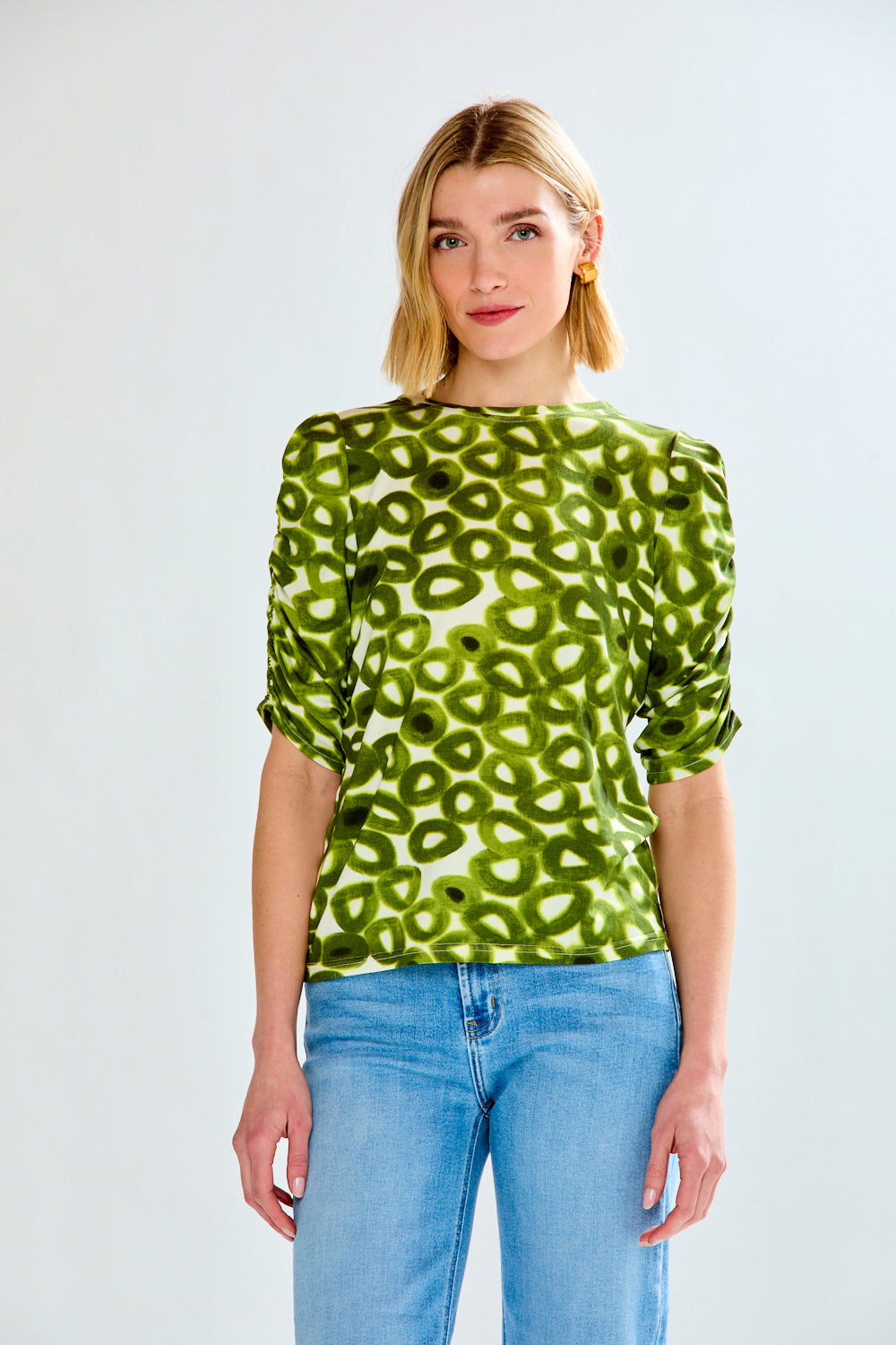 The Heidi Top in Green Brush Circles