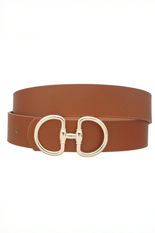 Brown belt with a gold buckle on a white background