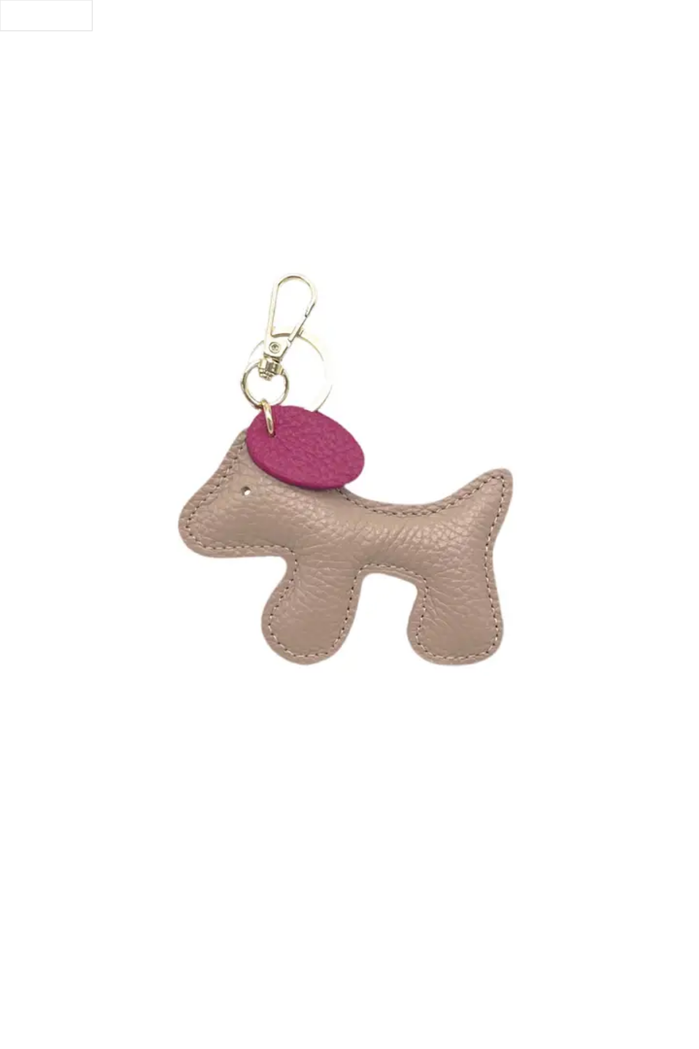 Dog-shaped keychain with a pink tag on a white background