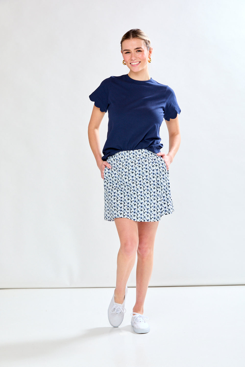 Woman in navy top