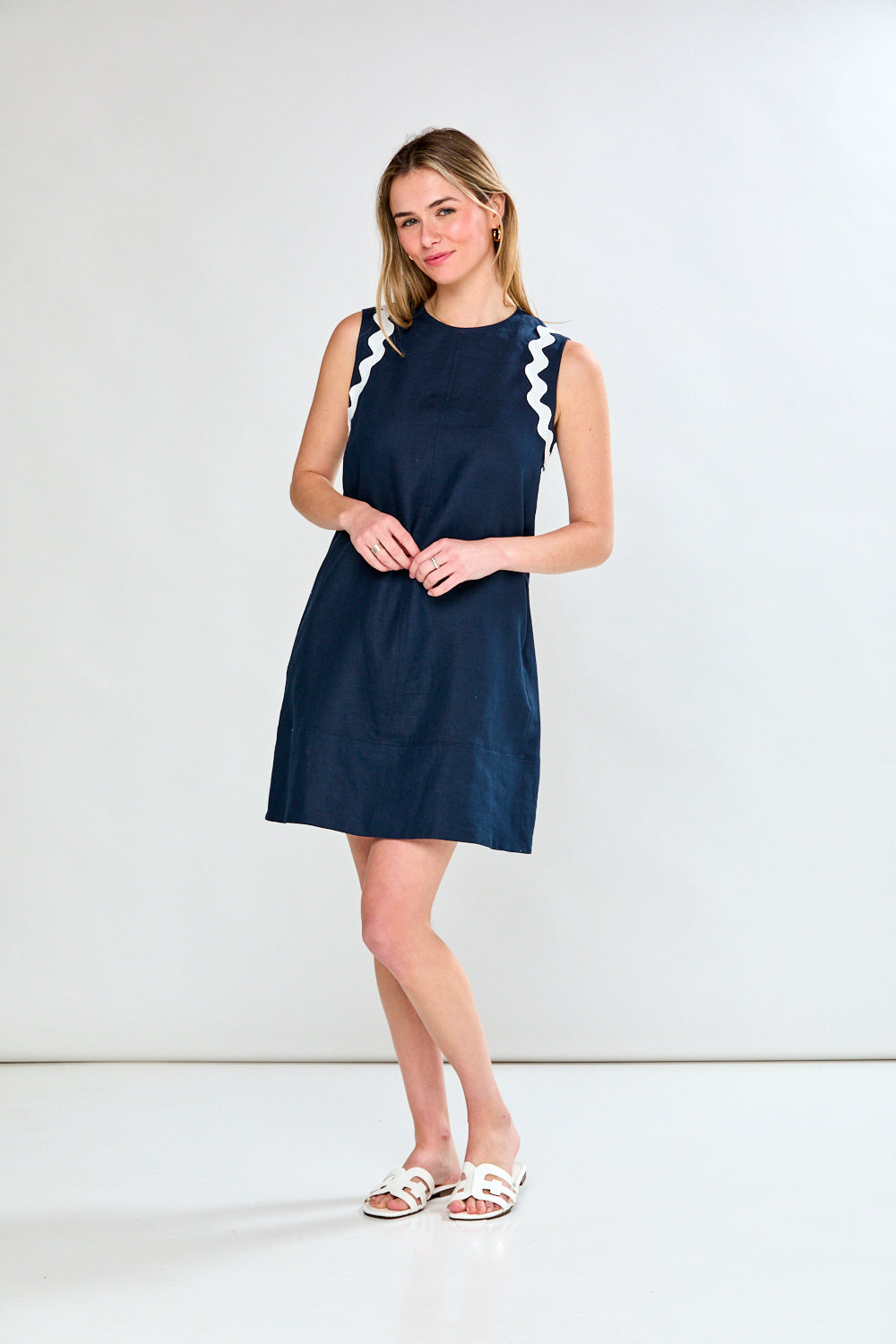 Woman in ric rac detail dress