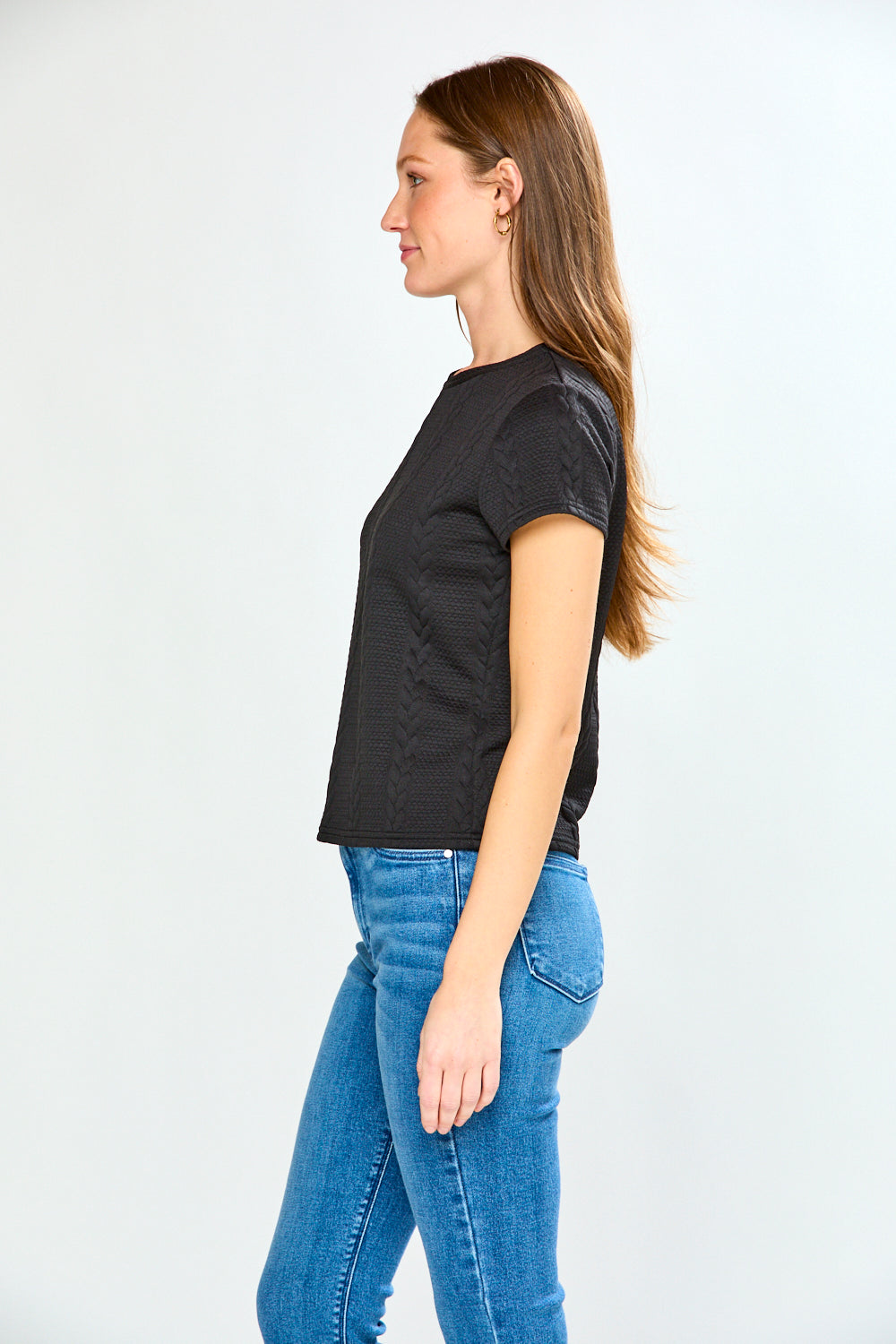 Woman wearing The Pamela Top in Cable