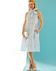 Woman in striped Brooklyn Dress
