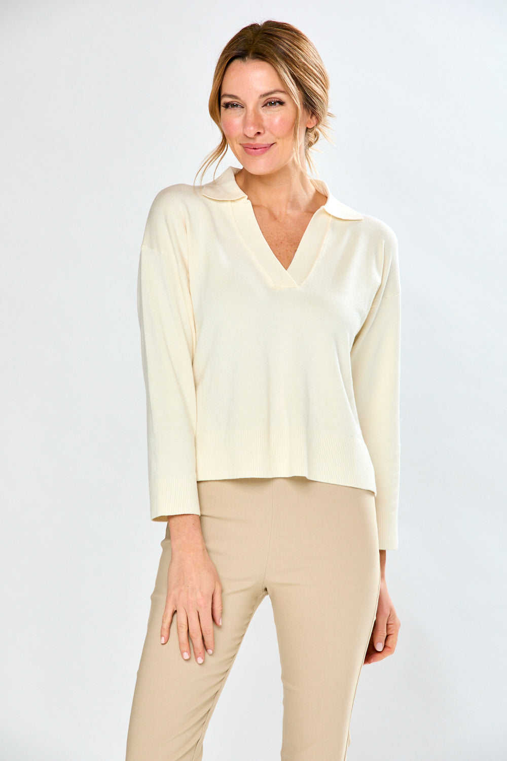 Woman in ivory sweater 