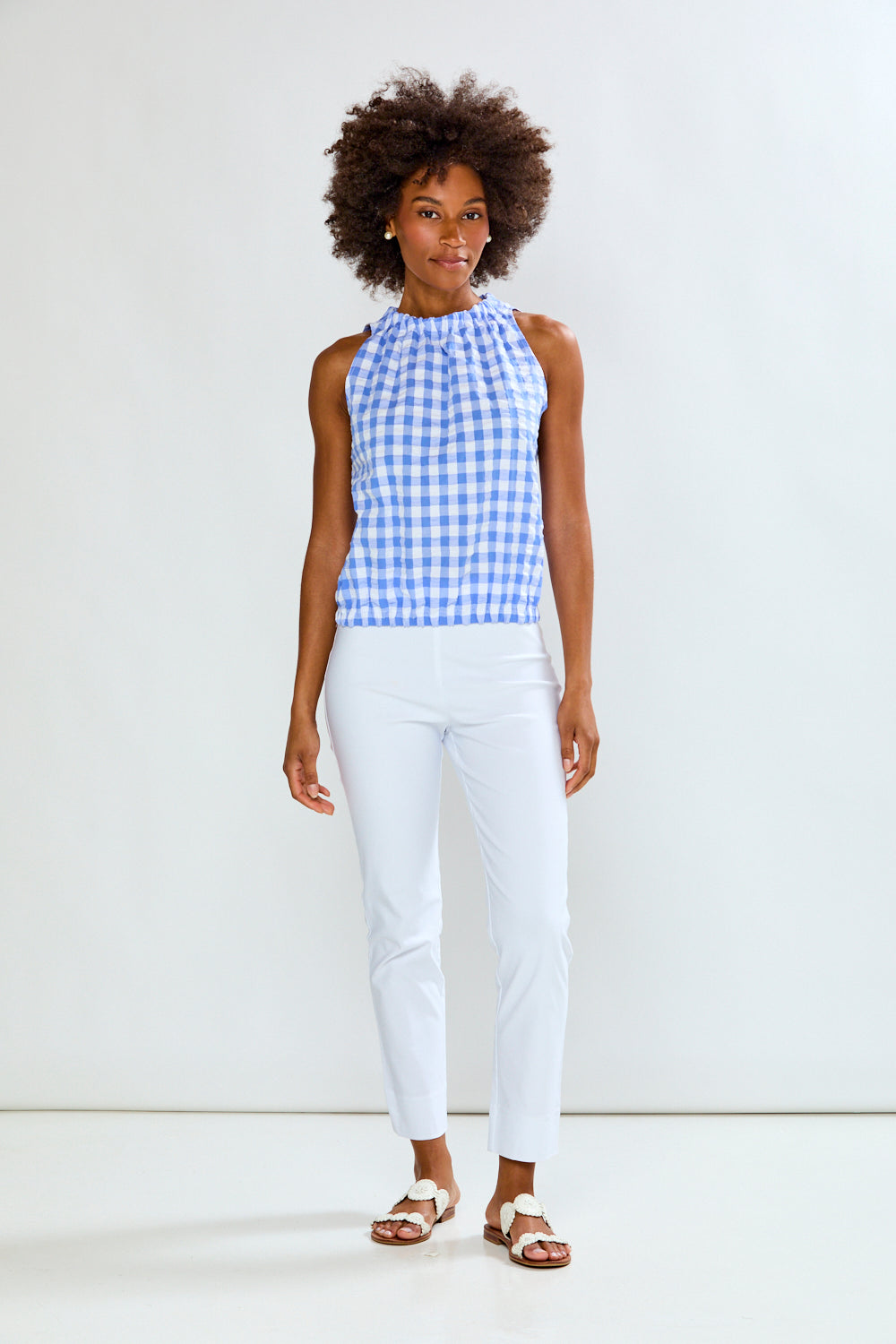 Woman in gingham top