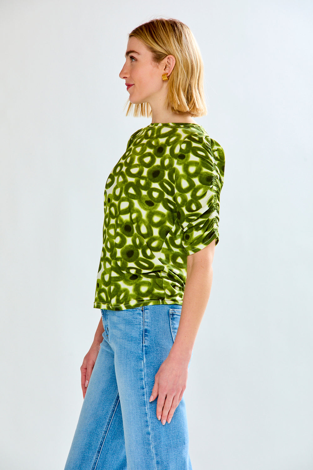 The Heidi Top in Green Brush Circles