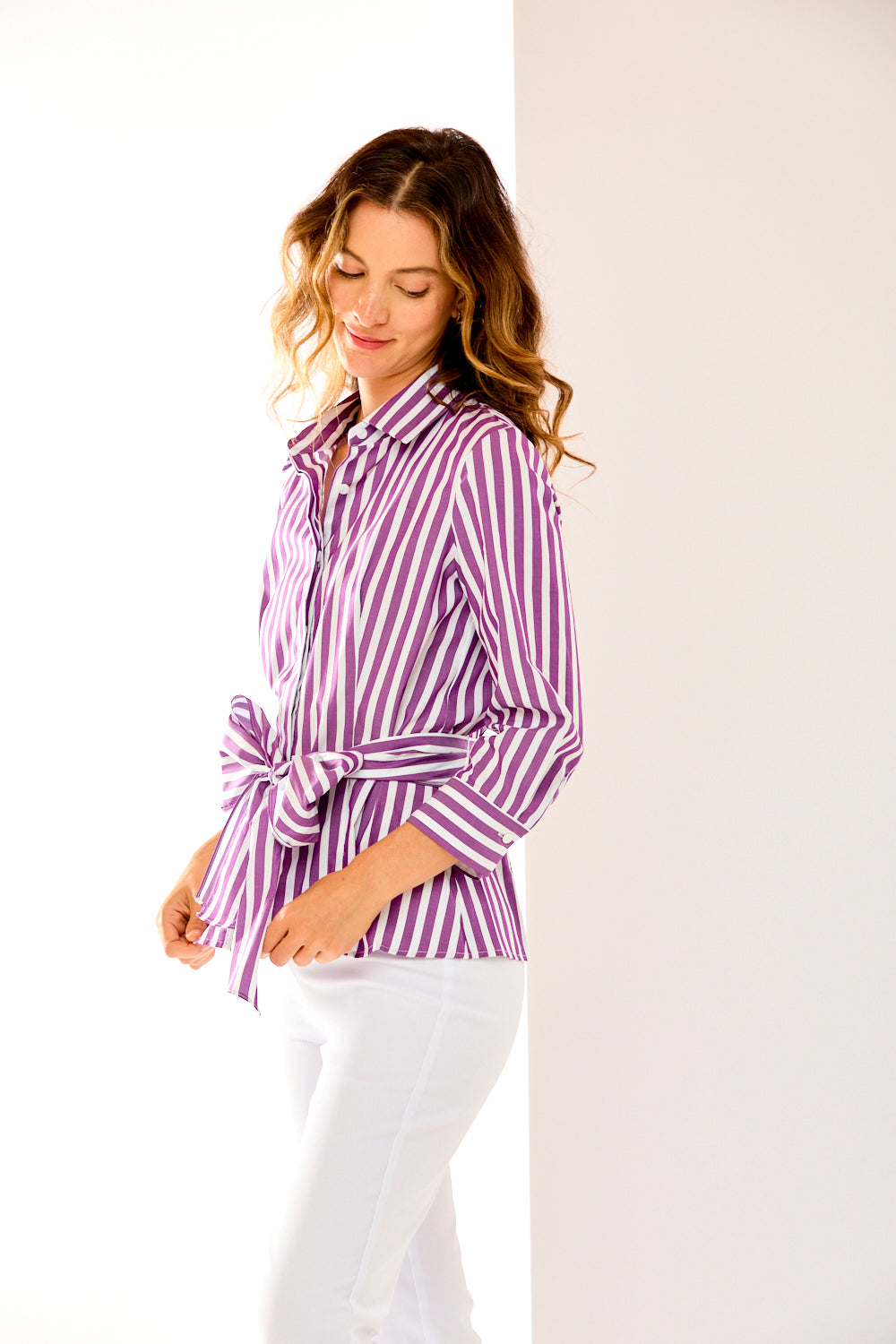 The Portia Top in Purple Stripe