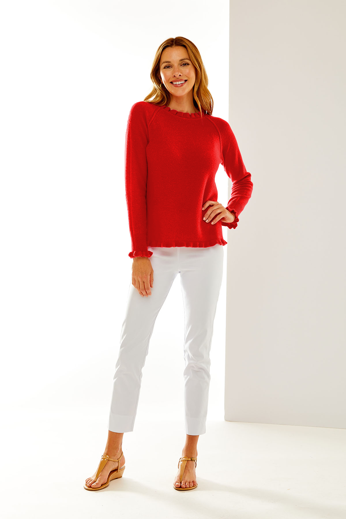 Ruffle raglan pullover