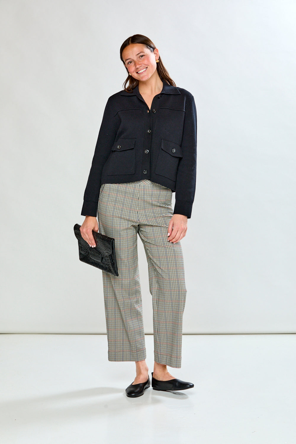 Woman with multi check pant