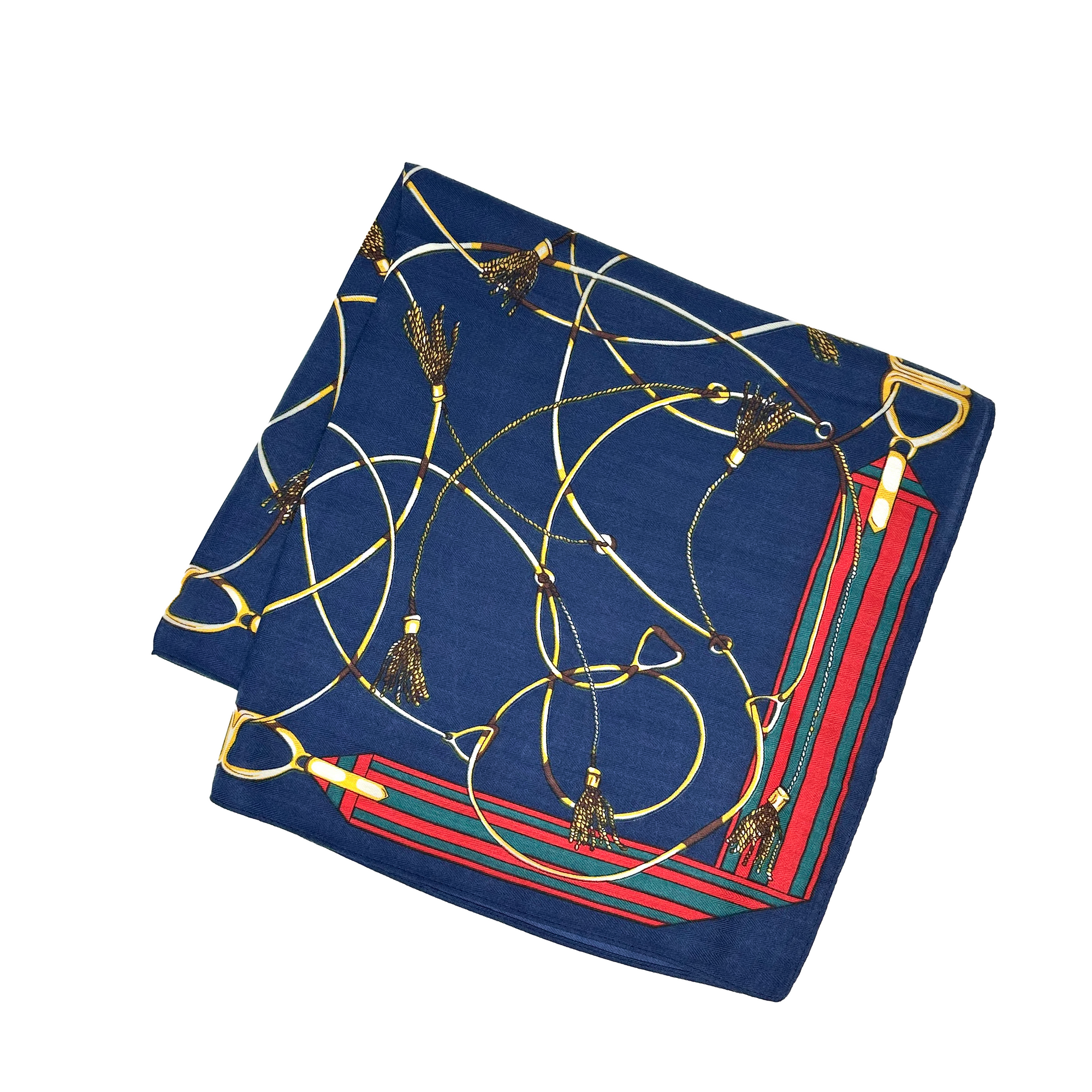 Folded fabric with decorative patterns on a white background