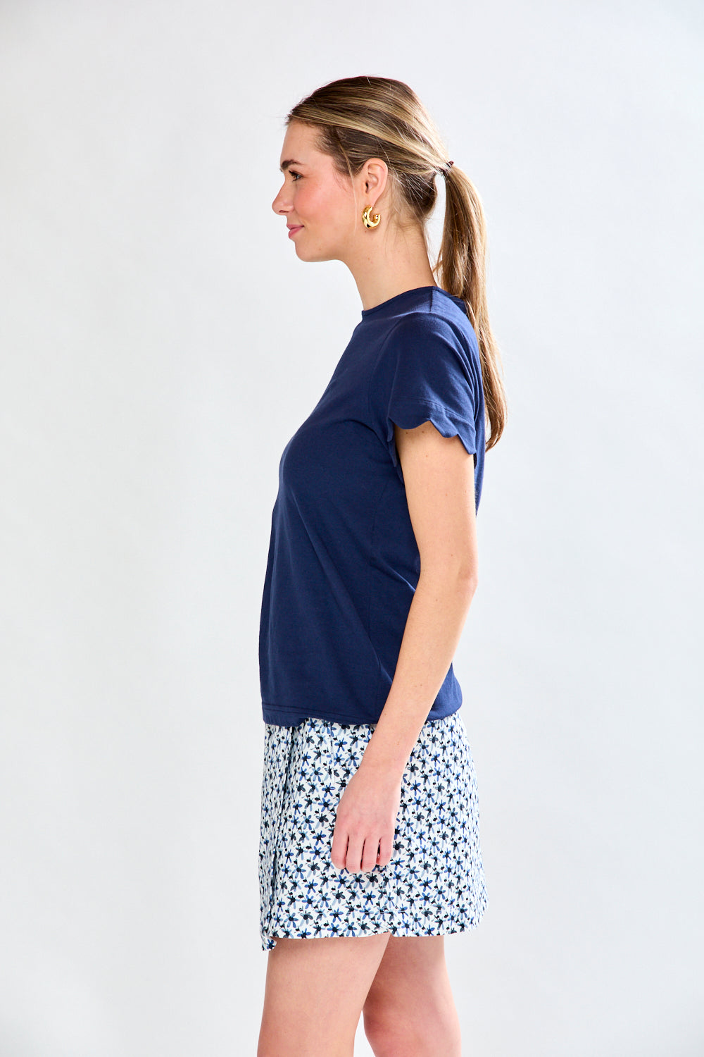 Woman in navy top