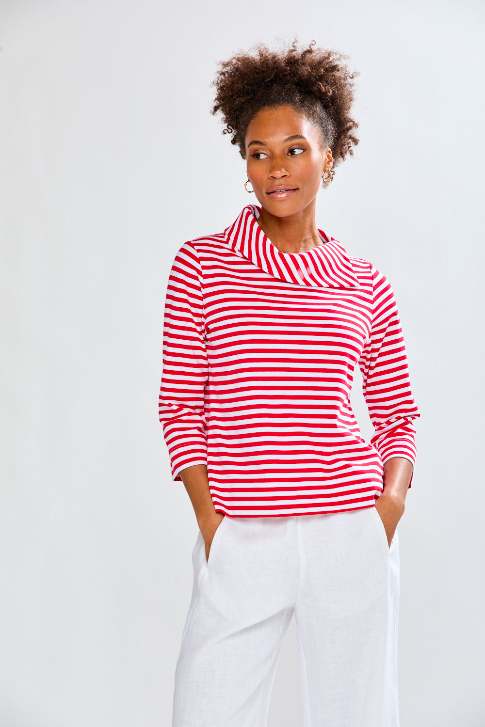 Woman wearing The Stripe Spencer Top - Red