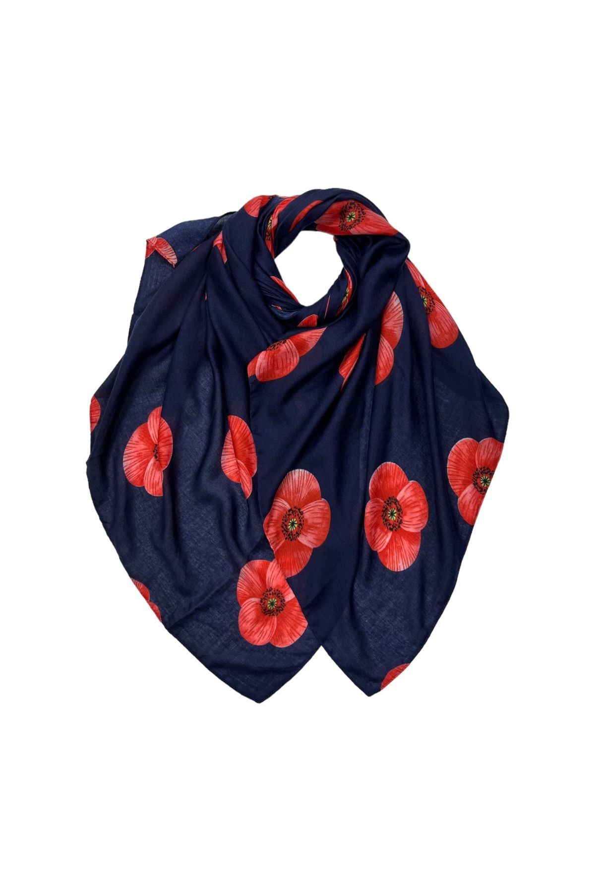 Navy poppy print scarf