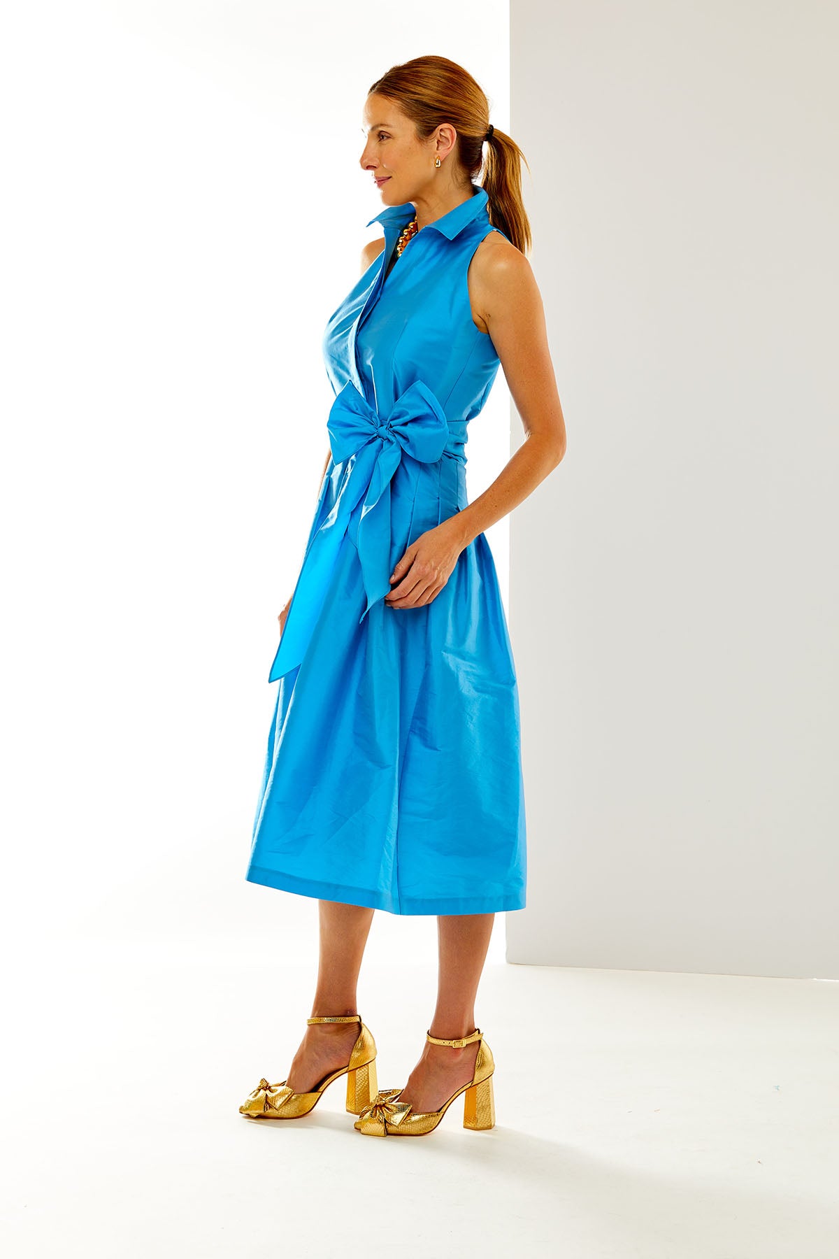 Woman in blue dress 