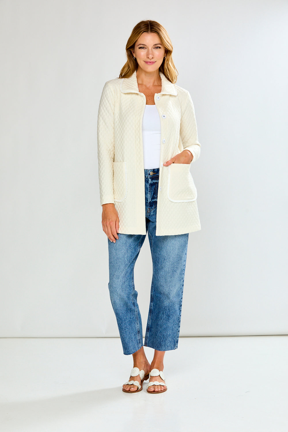 Woman wearing The Peggy Jacket