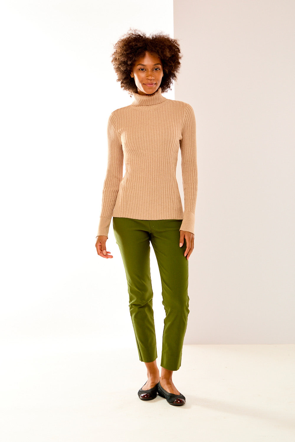 Heather Taupe ribbed turtleneck