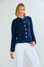 Woman wearing The Button Front Mock Cardigan With Placket - Navy