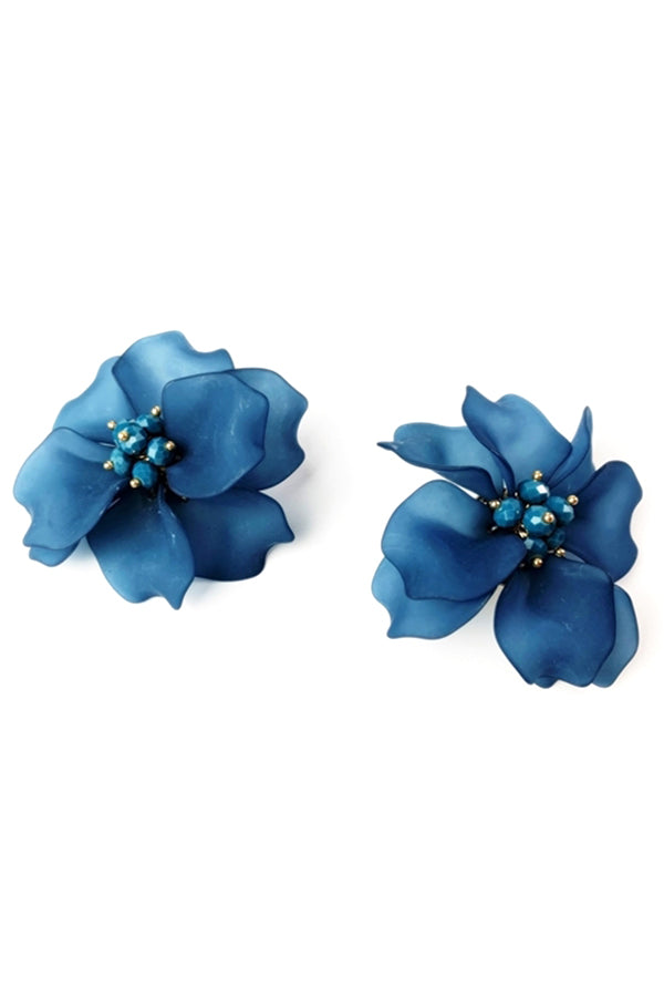 Clip on flower earring in blue