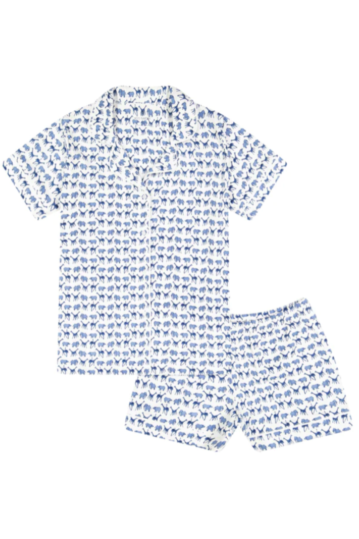 Woman in blue safari short pajama set