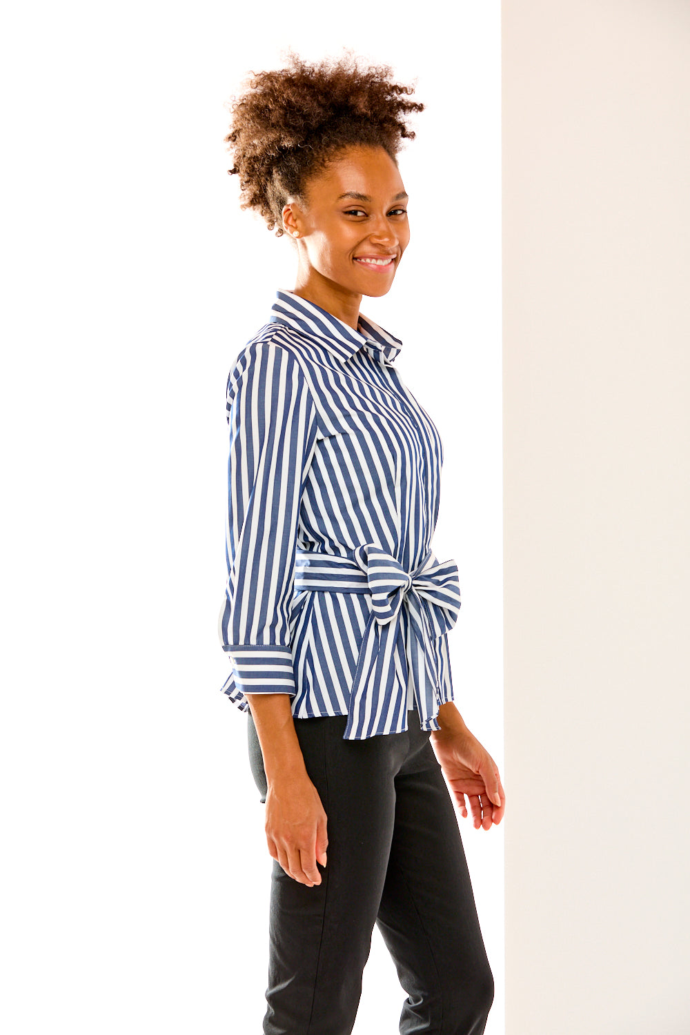 The Portia Top in Blue Stripe