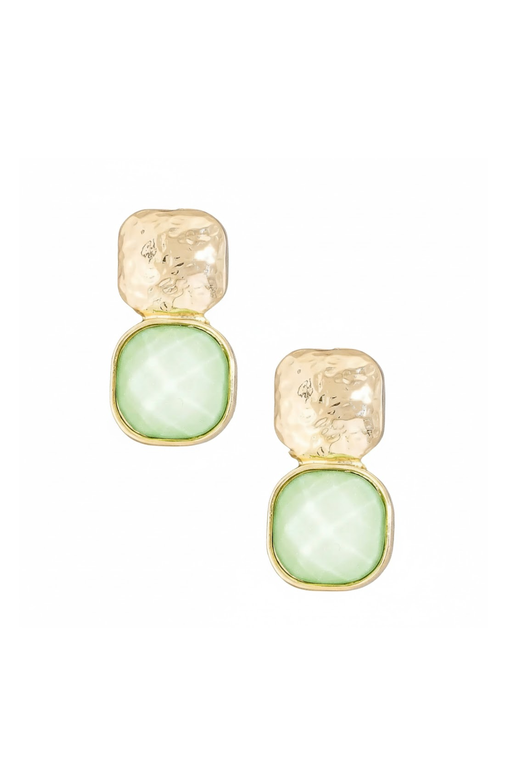 Hammered Metal Square Stone Earrings