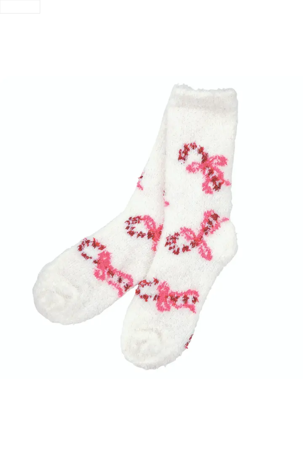 White socks with pink candy cane patterns on a white background