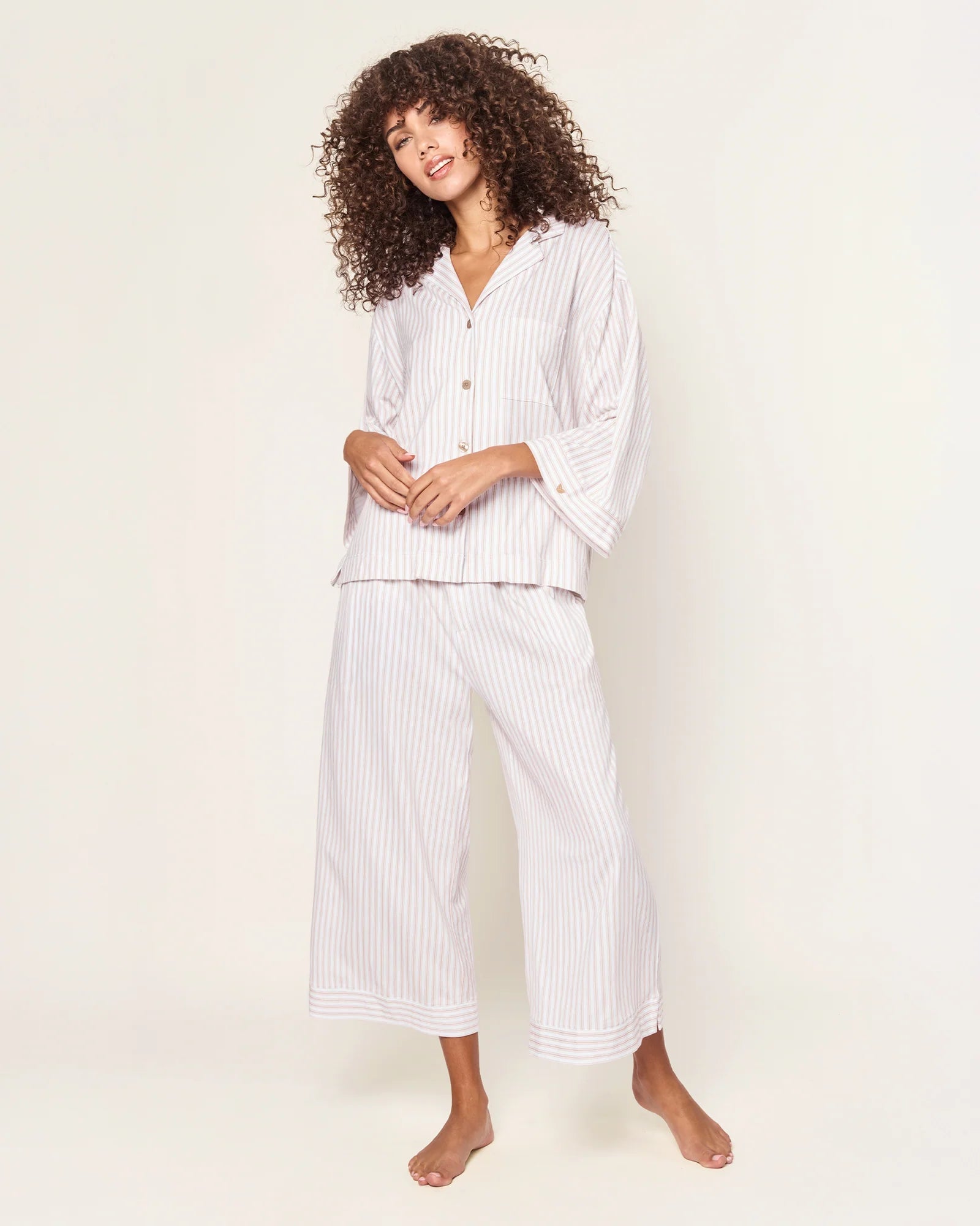 Woman in beige pajamas