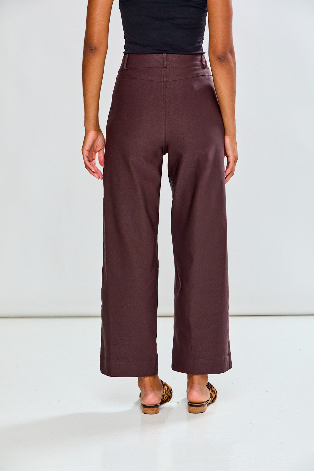 Woman in espresso wide leg pant
