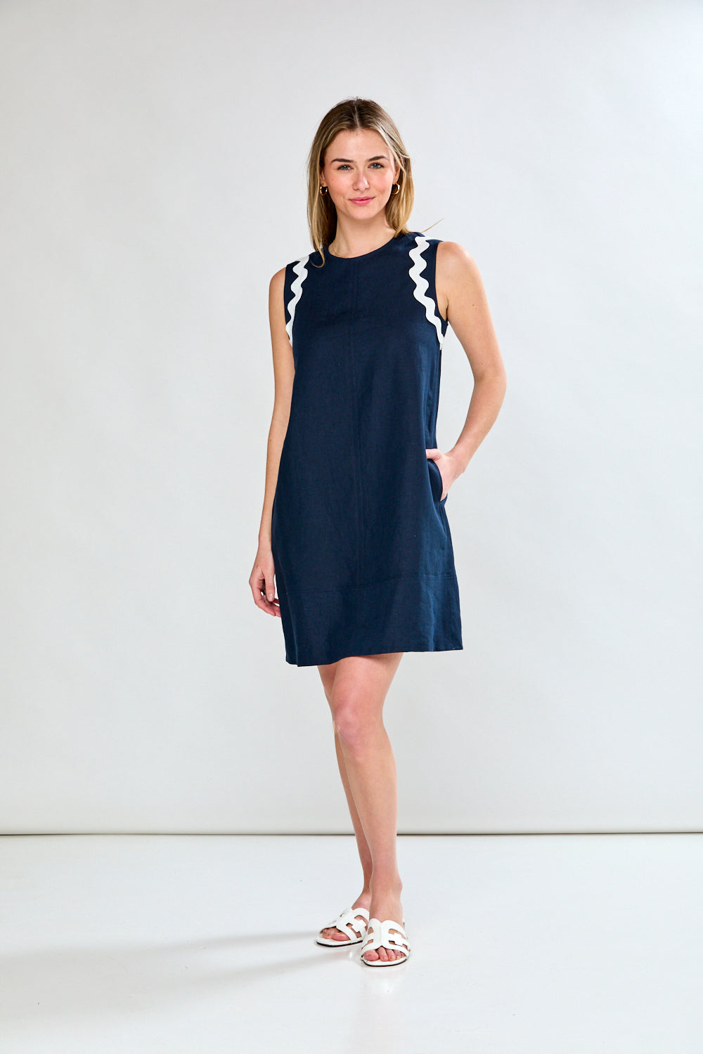 Woman in ric rac detail dress