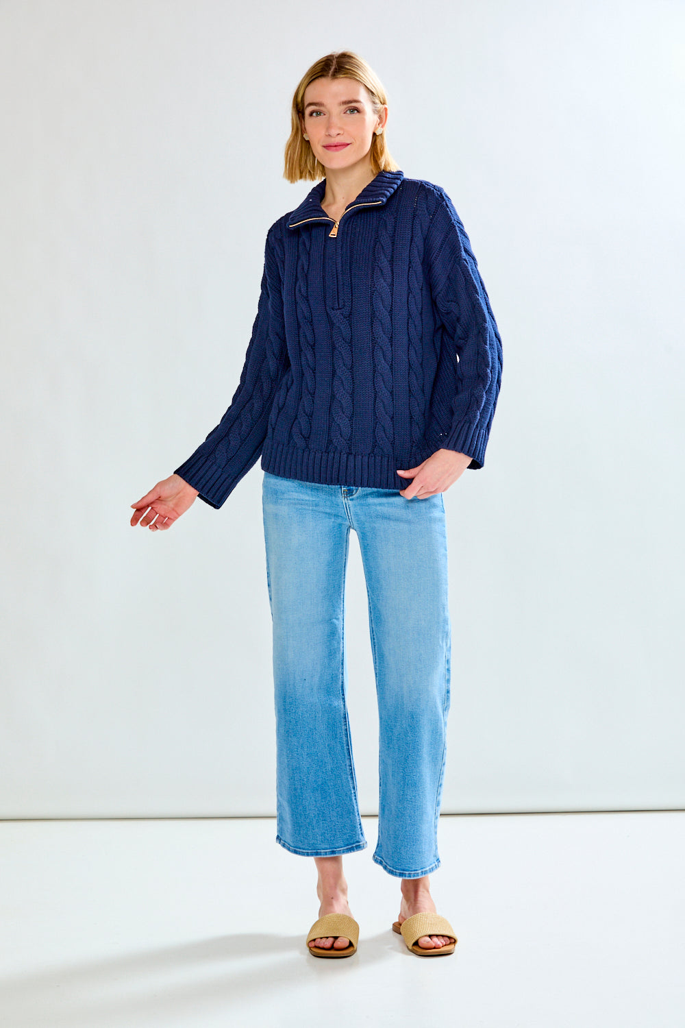 Woman wearing Cotton Cable Quarter Zip