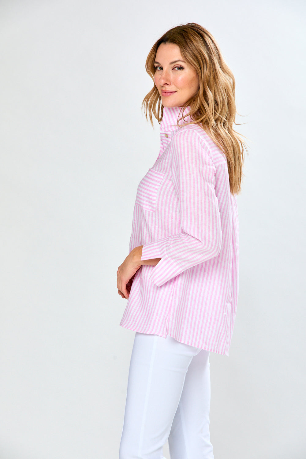 The Short Daniella Tunic in Fuchsia Stripe