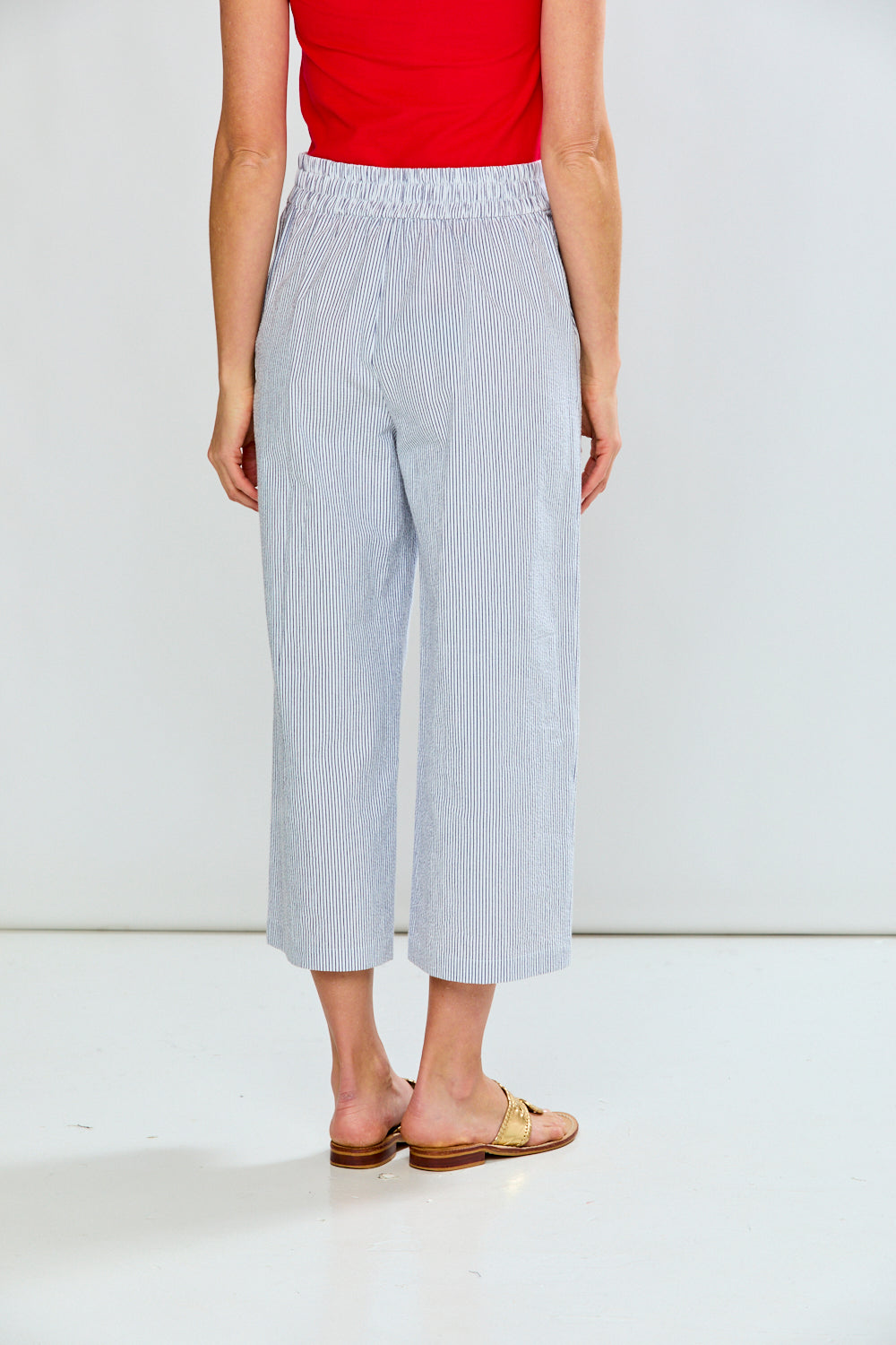 The Kit Pant in Seersucker in Navy Pinstripe