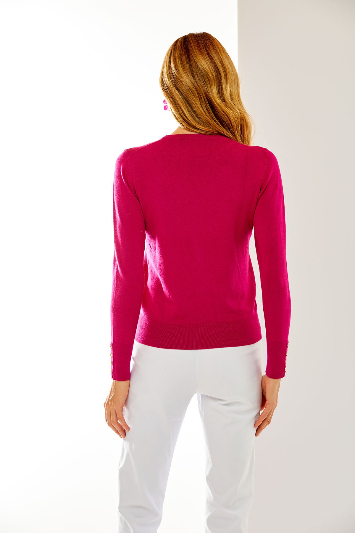 Sara Campbell Crew Neck Pullover With Buttons in Pink / Purple