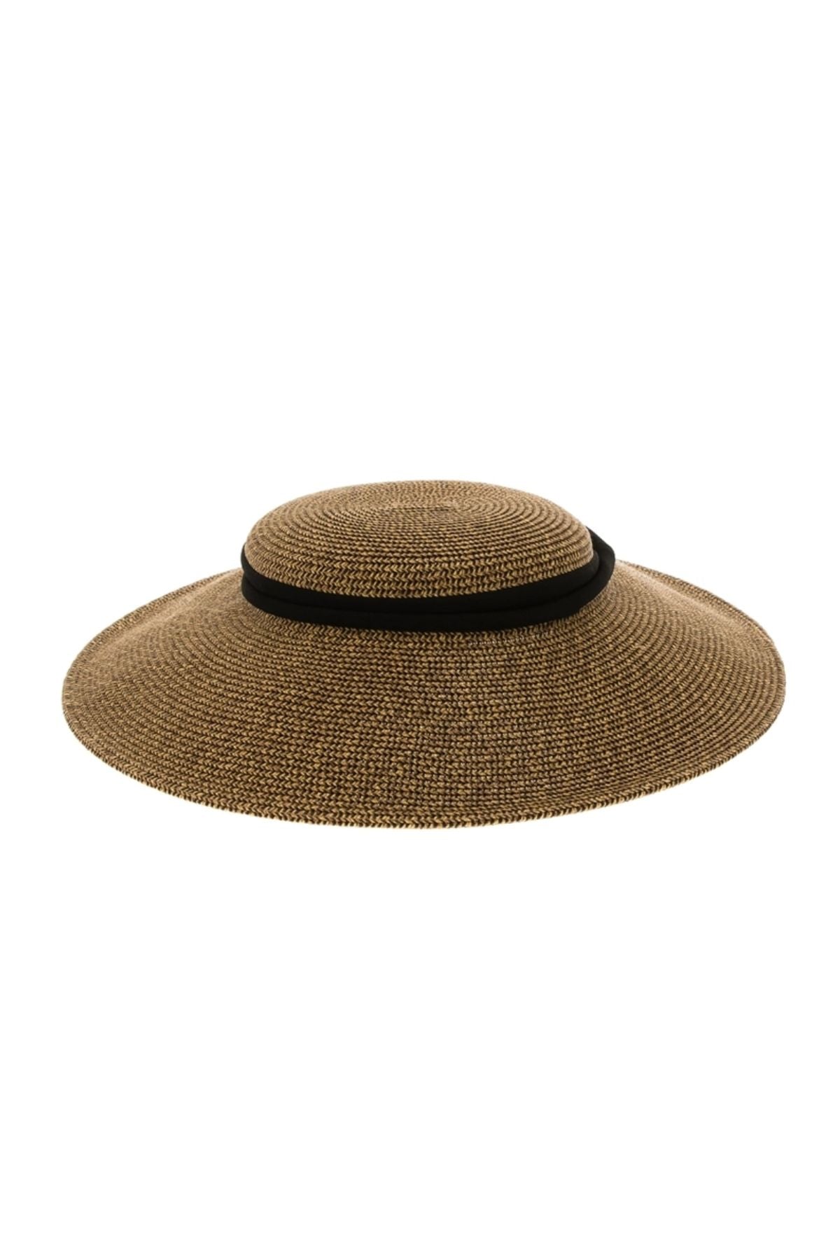 Black collapsible straw sun hat