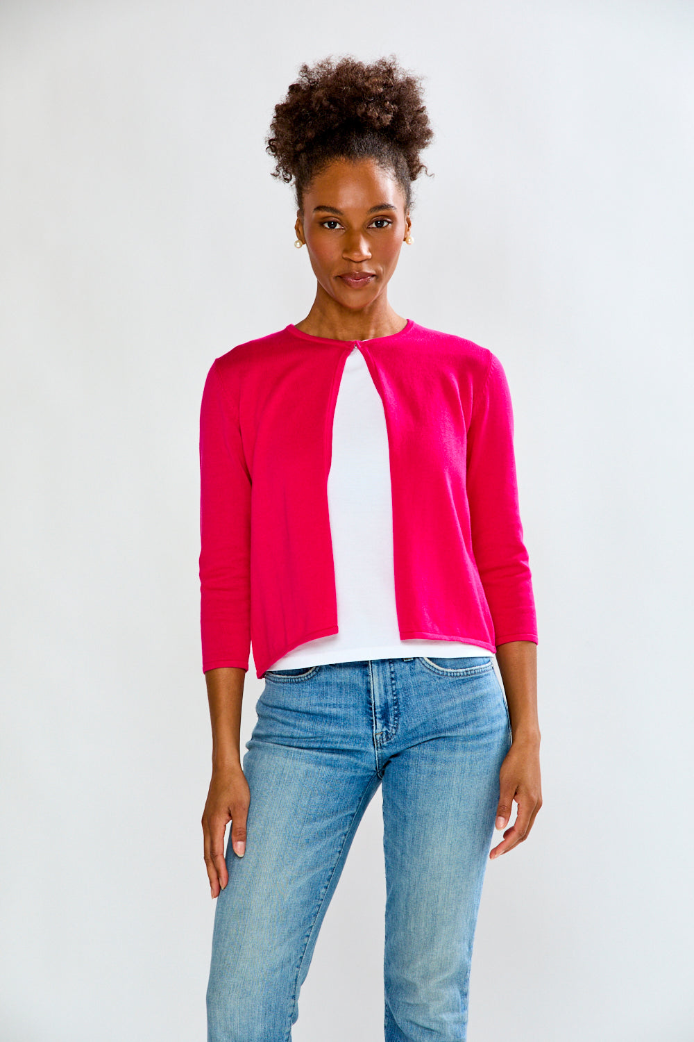 Woman wearing Open Front Cardigan