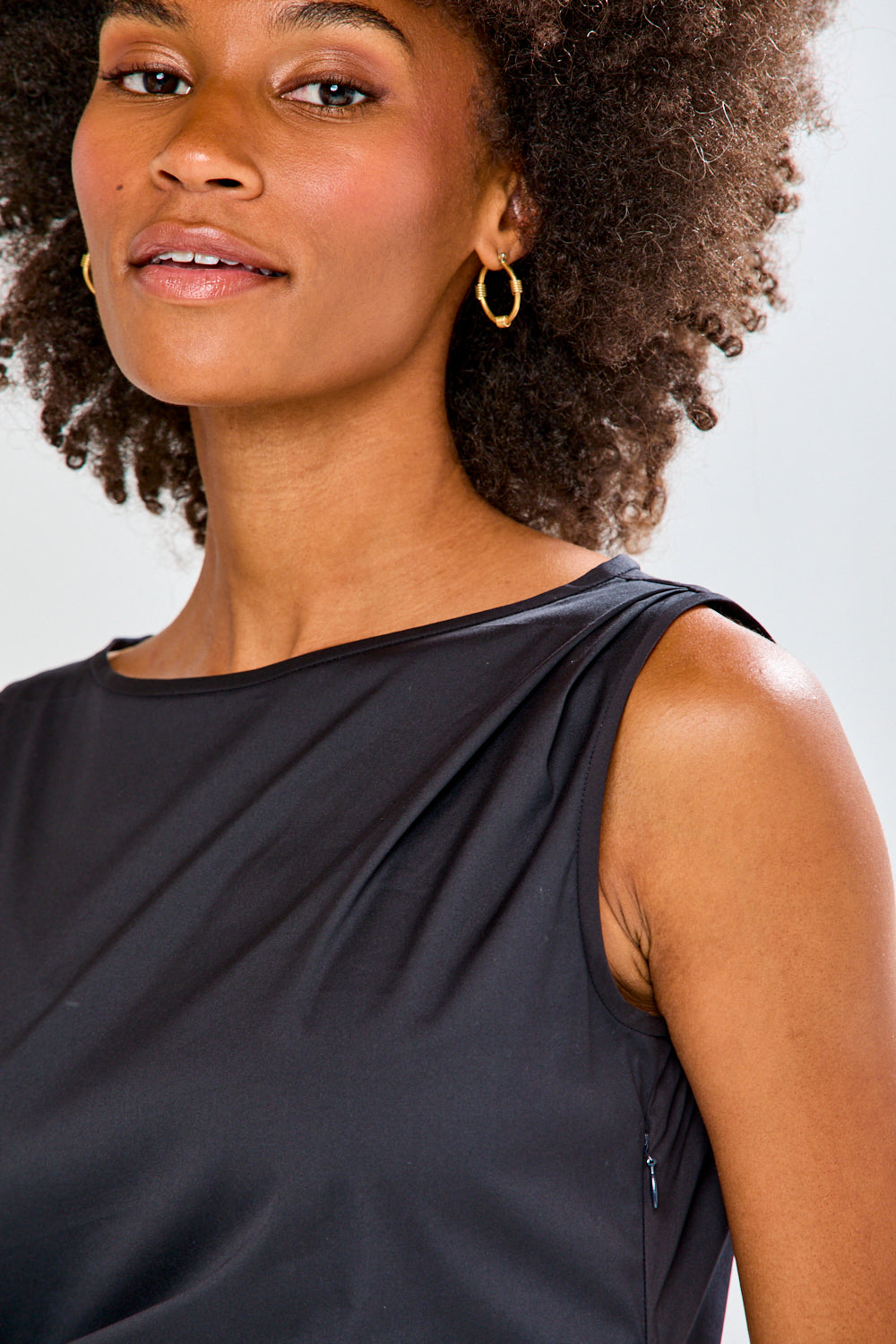 woman in a black dress