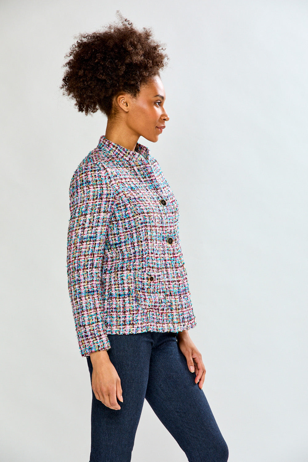 Woman in tweed jacket